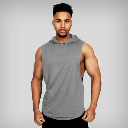 With Hat Gym T-shirt Man Sleeveless Sweatshirt Gym Clothing Men Bodybuilding Clothes Men's Singlet Fitness Vest Singlets Tops