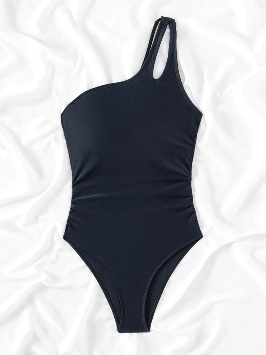 Leopard Swimsuit Women One Piece One Shoulder Swimwear Female Solid Bathers Bathing Swimming Swim Suit Beachwear