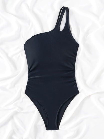 Leopard Swimsuit Women One Piece One Shoulder Swimwear Female Solid Bathers Bathing Swimming Swim Suit Beachwear