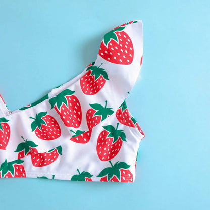 Child Girl Strawberry Print Bikini Set Lovely Kid Swimsuit Stylish Flouncing Swimwear Hot Summer Beachwear