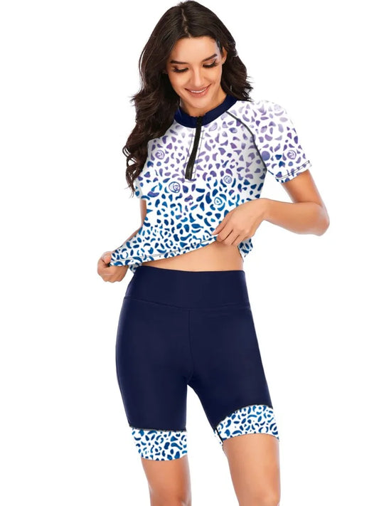 2 Piece Sets Rash Guard Short Sleeve Swimsuit Women Summer Bathing Suit Short Sleeve Swimwear Women Beach Swimming Suit For Female