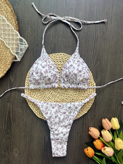 Bikini Set Women Swimsuit Printed Halter Lace Up Two-Piece Swimwear Backless Bathing Summer Fashion Female Beachwear