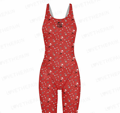 Love The Pain Women Racer Back Bodysuit Knee Length Swimsuit Professional Sports Training Swimwear Backless Athletic Swimsuit
