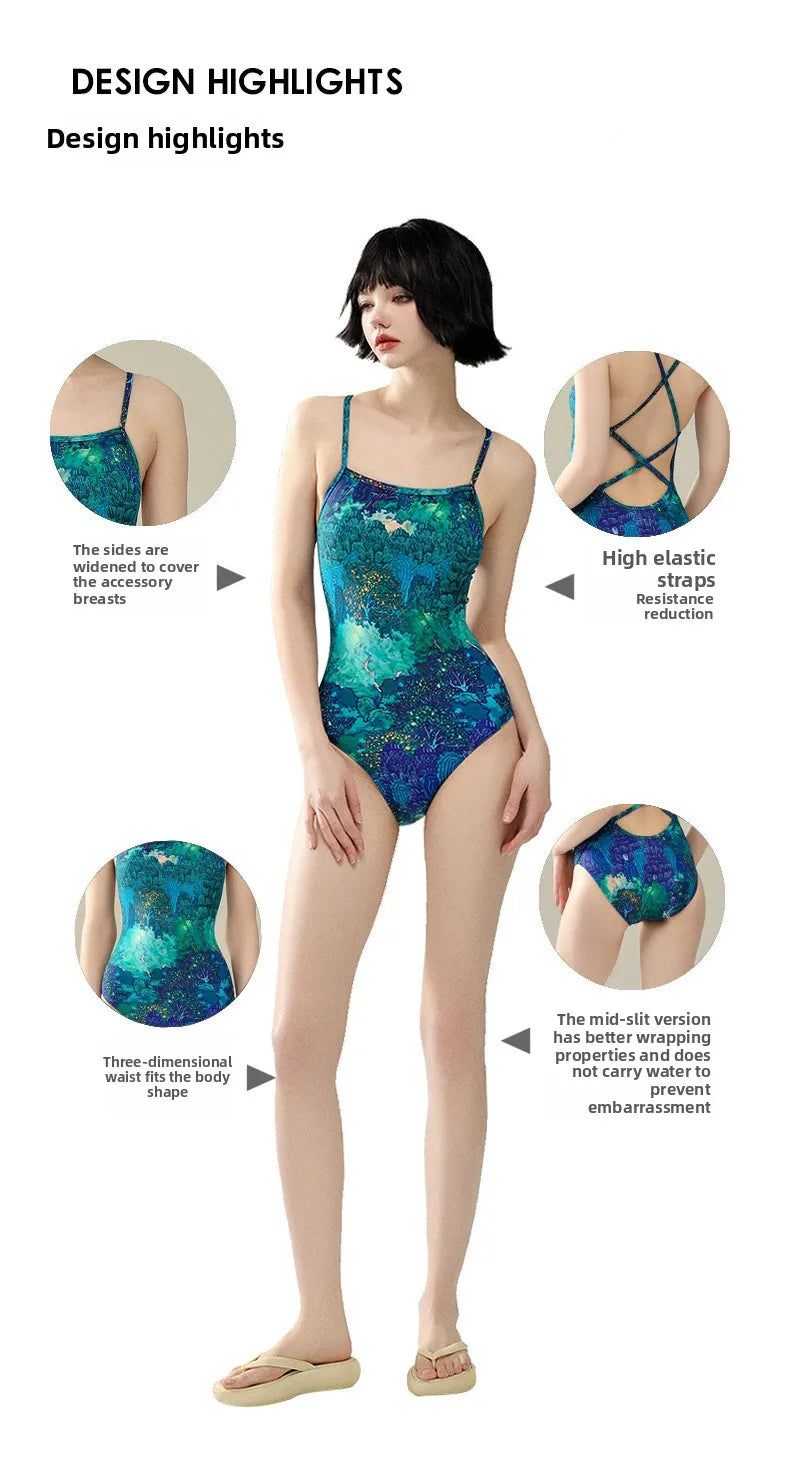 one-piece swimsuit women professional sports racing swimming pool hot spring quick-drying anti-chlorine swimsuit