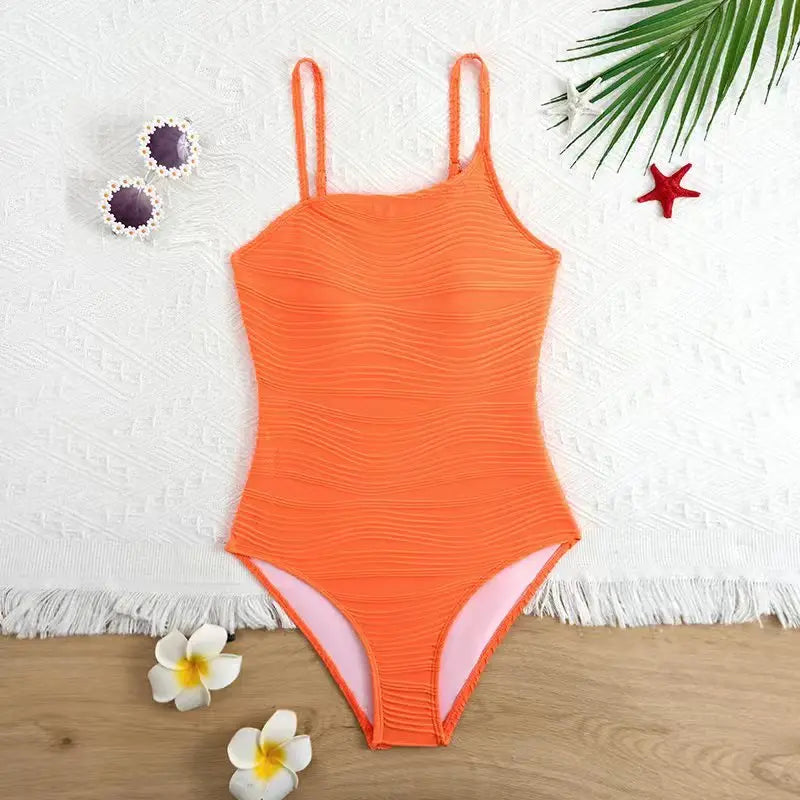 Girls Strappy Swimsuit One Piece Solid Kids Swimwear Orange Children Swimming Bathing Swim Suit Beachwear