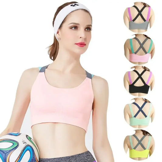 Sports Bra Women Patchwork Cross Back Straps Jogging Gym Crop Top Female Tops Fitness Yoga Shockproof Vest Sport Bras for Women