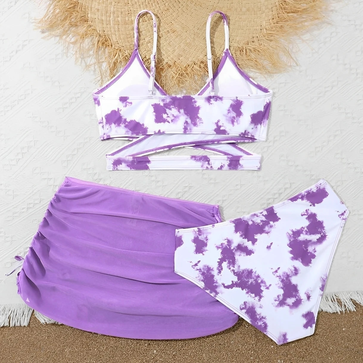 3 Pieces Tie Dye Print Bikini  Girls Swimsuit with Skirt Kids Swimwear Female Bathers Bathing Swimming Swim Suit Beachwear