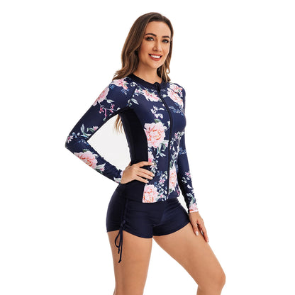 Long Sleeve Swimsuits for Women Two Piece Rash guard Bathing Suit Zip Up Padded Shirt UV Protection Tankini Tops & Bottoms