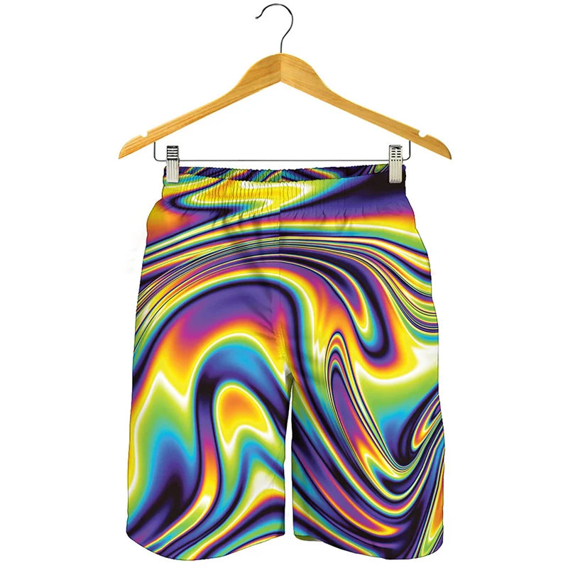 Novelty 3D Mens Rainbow Shorts Men Women Fashion Graffiti Print SwimTrunks Kids Oversized Casual Hawaii Holiday Beach Shorts