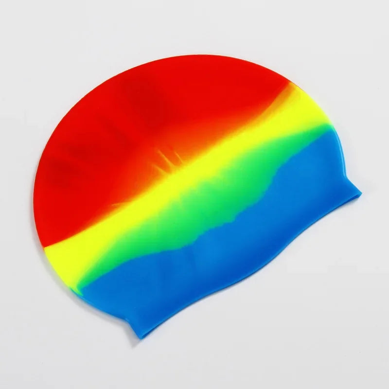 Color Block Silicone Adult Waterproof Swimming Cap Dry Hair Swim Cap for Men Women Protect Ear Swim Hat Swimming Accessories