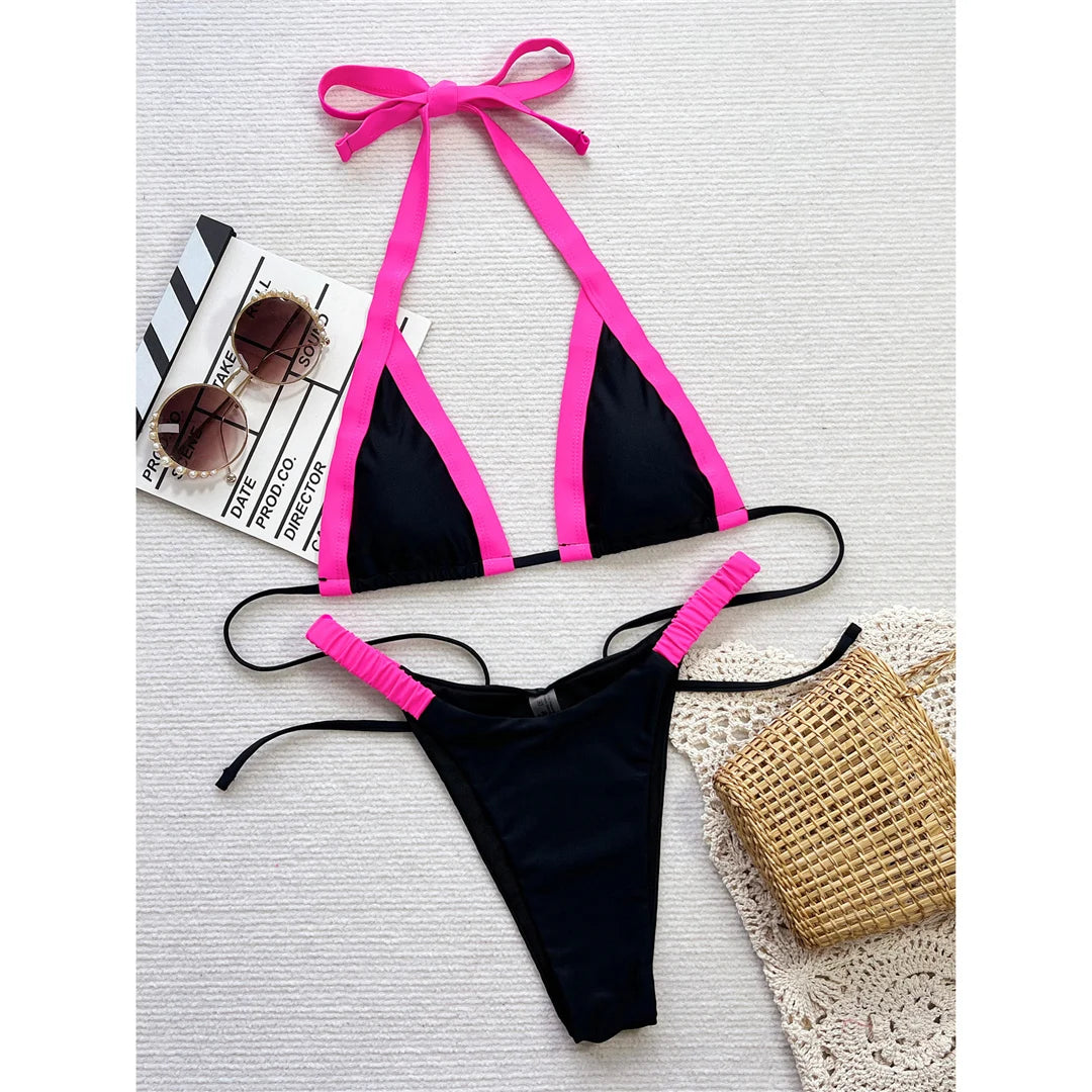 Splicing Halter High Cut Brazilian Bikini Women Swimwear Female Swimsuit Two-pieces Bikini set Bather Bathing Suit Swim