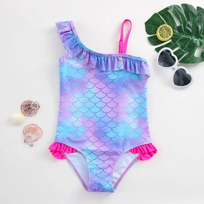 Girls One Piece Swimsuits Rainbow Print Backless Swimwear for Children Summer Kids Bathing Suits Bikinis 2-8 Years Children