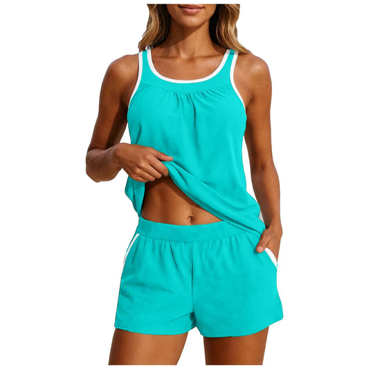 Tankini Swimsuits For Women 2 Piece Bathing Suit Swim Top With Boyshorts Swimwear With Pockets Summer Beachwear Biquinis