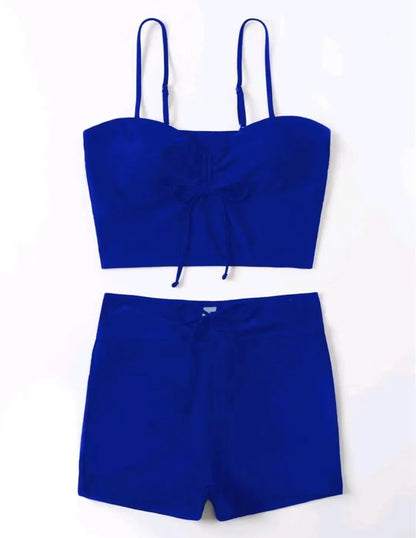 Drawstring Front Shorts Bikinis High Waist Swimsuit Women Swimwear Female Bathers Bathing Swimming Swim Suit Beachwear