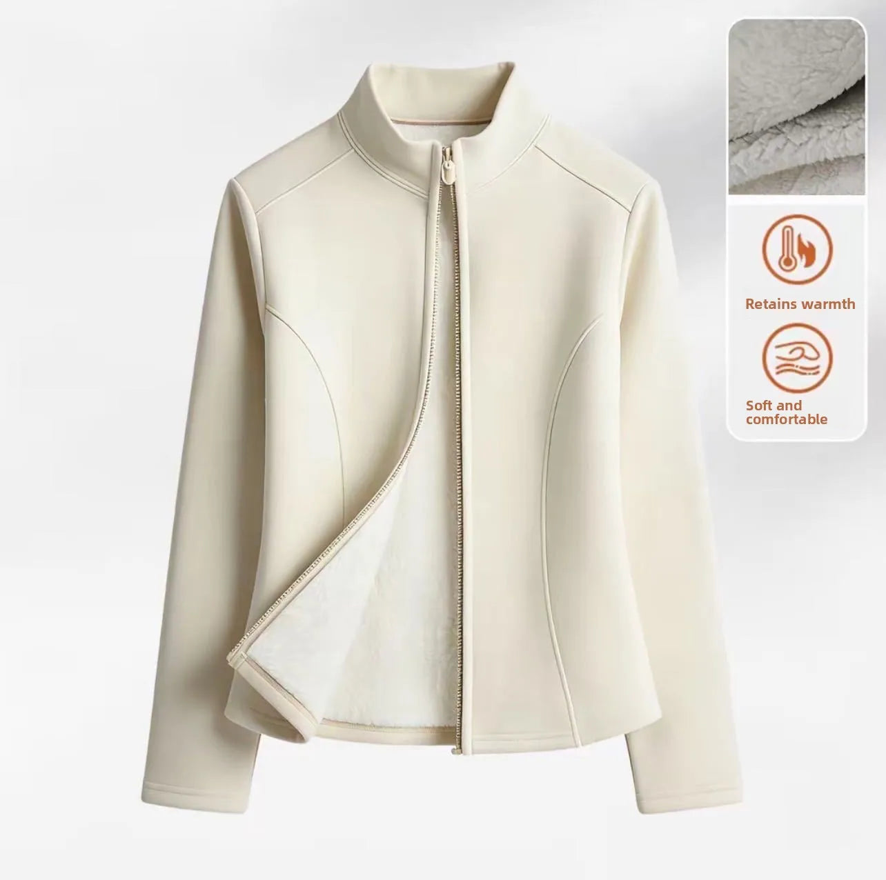Women's Fleece Lined Slim Fit Yoga Jacket Stand Collar Thickened Zipper Short Coat Warm Fitness Outerwear for Autumn Winter