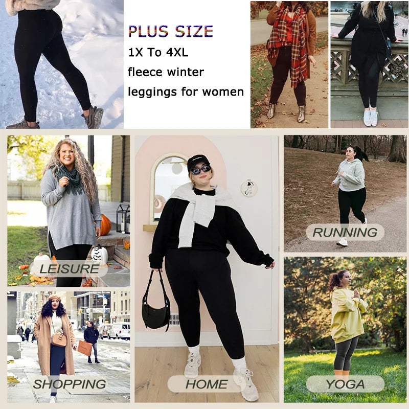 Plus Size Fleece Lined Leggings with Pockets for Women High Waist Winter Tummy Control Thermal Warm Yoga Pants