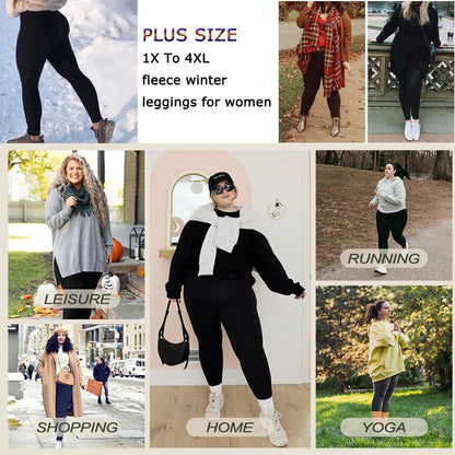 Plus Size Fleece Lined Leggings with Pockets for Women High Waist Winter Tummy Control Thermal Warm Yoga Pants