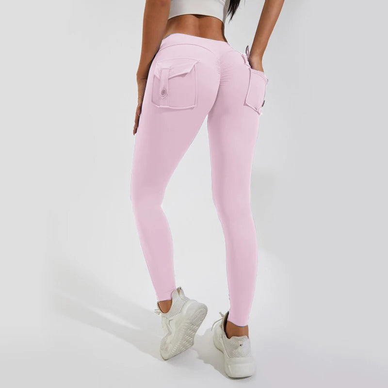 Scrunch Women Button Booty Pocket Sports Yoga Shorts Cycling Jogging Fitness High Waist Squat Proof Gym Active Leggings