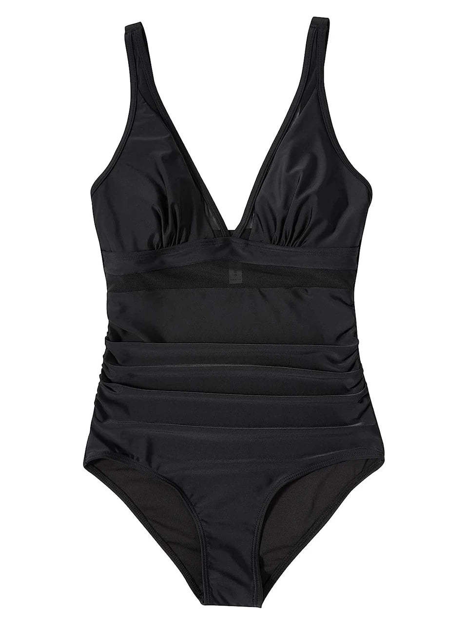 Mesh Panel Swimsuit One Piece High Cut Swimwear Women Solid Bathers Bathing Suit Female Backless Swimming Beachwear