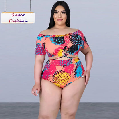 XL-5XL Plus Size two piece Bikini set Swimsuit summer printing Bandage top and shorts outfits women