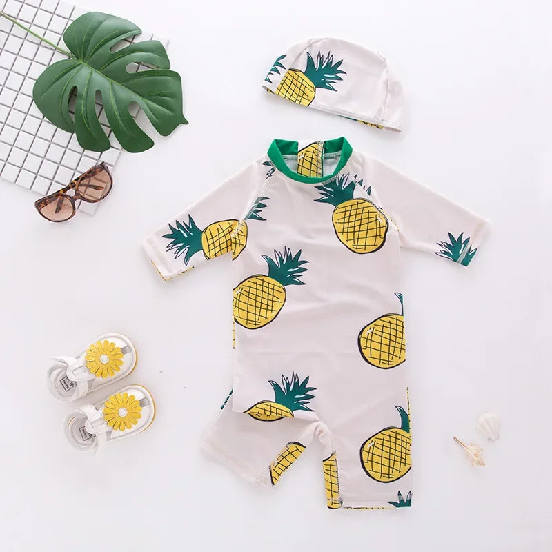 UV Baby Boy Swimsuit One Piece Swimming Jumpsuit Ruffles Bathing Suit SPF 50 Long Sleeve Kids Swimwear for Girls 1-7 Years