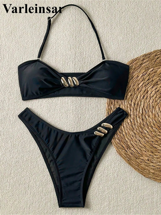 XS - L Halter Brazilian High Leg Cut Bikini Female Swimsuit Women Swimwear Two-pieces Bikini set Bather Bathing Suit Swim