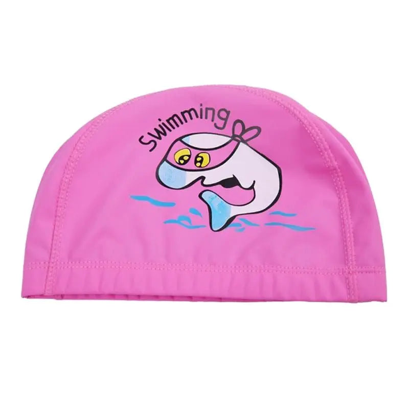 Kids Children Swimming Cap Waterproof PU Fabric Cute Cartoon Animal Dolphin Protect Ears Long Hair Boys Girls Swim Pool Caps Hat
