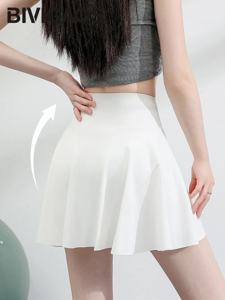 Sports Short Skirt Women's High Elastic Sharkskin Fabric Mini Tennis Yoga Skirts Pocket Safety Shorts Skirt
