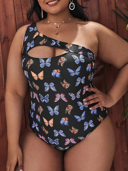 Bathers Large Plus Size One Shoulder Swimsuit Women One Piece Printed Design Swimwear Female Bathers Bathing Swimming Swim Suit Beachwear
