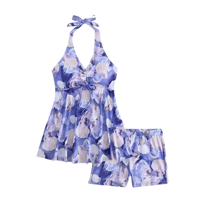 Printed Floral Two Pieces Swimwear Female High Waist Halter Swimsuit Women Bathers Bathing Swimming Swim Suit Beachwear