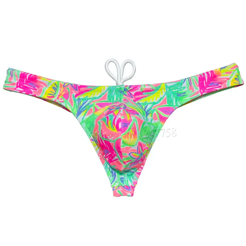 Men's Bikini Swimwear Ice Silk Lining Micro Tangas Swim Thong Swimsuit Beachwear Surfing Trunks