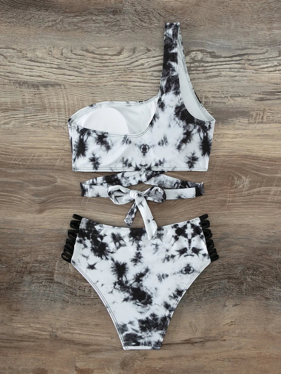 One Shoulder Bandeau Bikini Women Tie Dye Swimwear Female High Waist Swimsuit Bathers Bathing Swimming Suit Beachwear