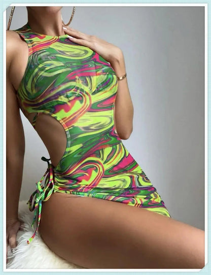3 Piece Print Halter Triangle Bikini Sets Women Cover Up Swimwear Summer Swimsuit Female Bathing Swimming Suit Beachwear
