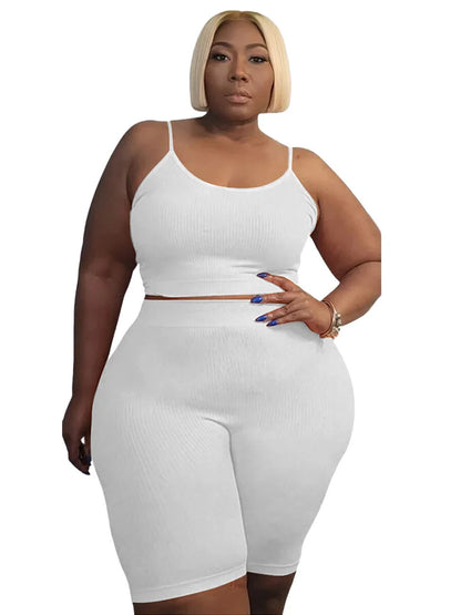 Wmstar Plus Size Shorts Sets Vest Crop Top and Pants Matching Set Casual Cycle Bike Outfits Two Piece Set