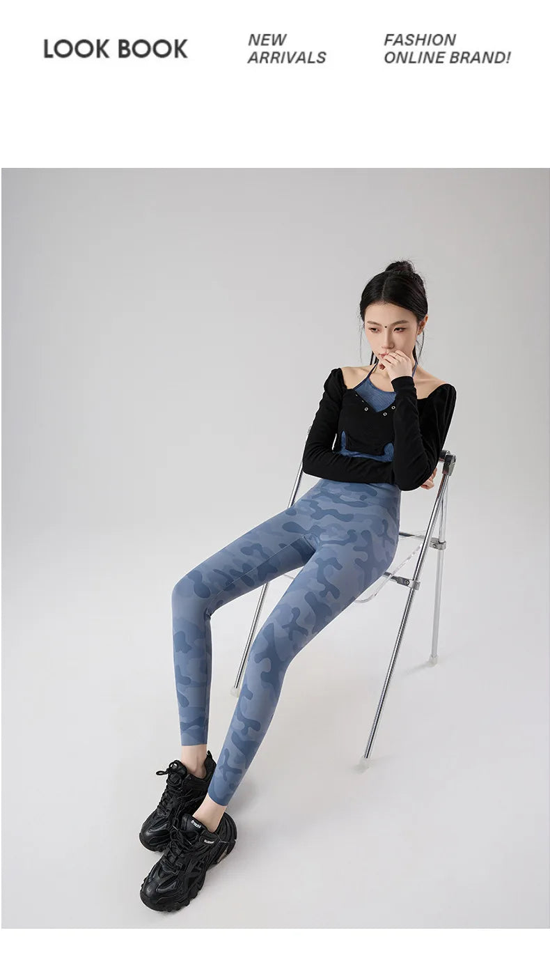 BIVIGAOS Spring Summer Seamless Camouflage Sharkskin Leggings Women Fashion High Waist Casual Sports Tights Fitness Leggings