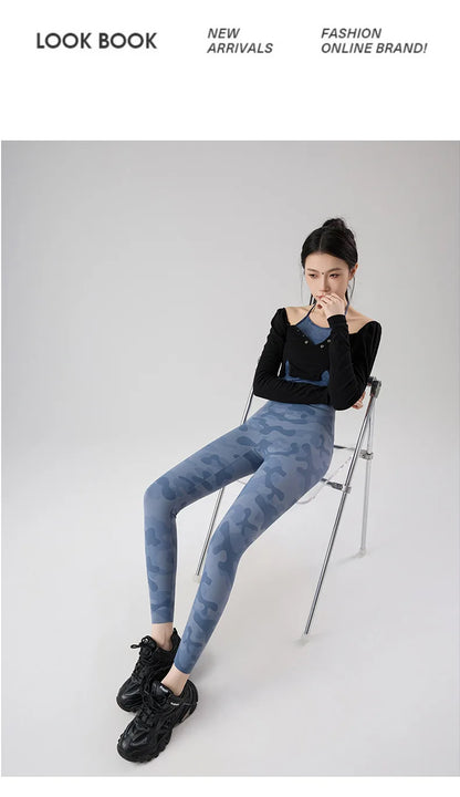 BIVIGAOS Spring Summer Seamless Camouflage Sharkskin Leggings Women Fashion High Waist Casual Sports Tights Fitness Leggings