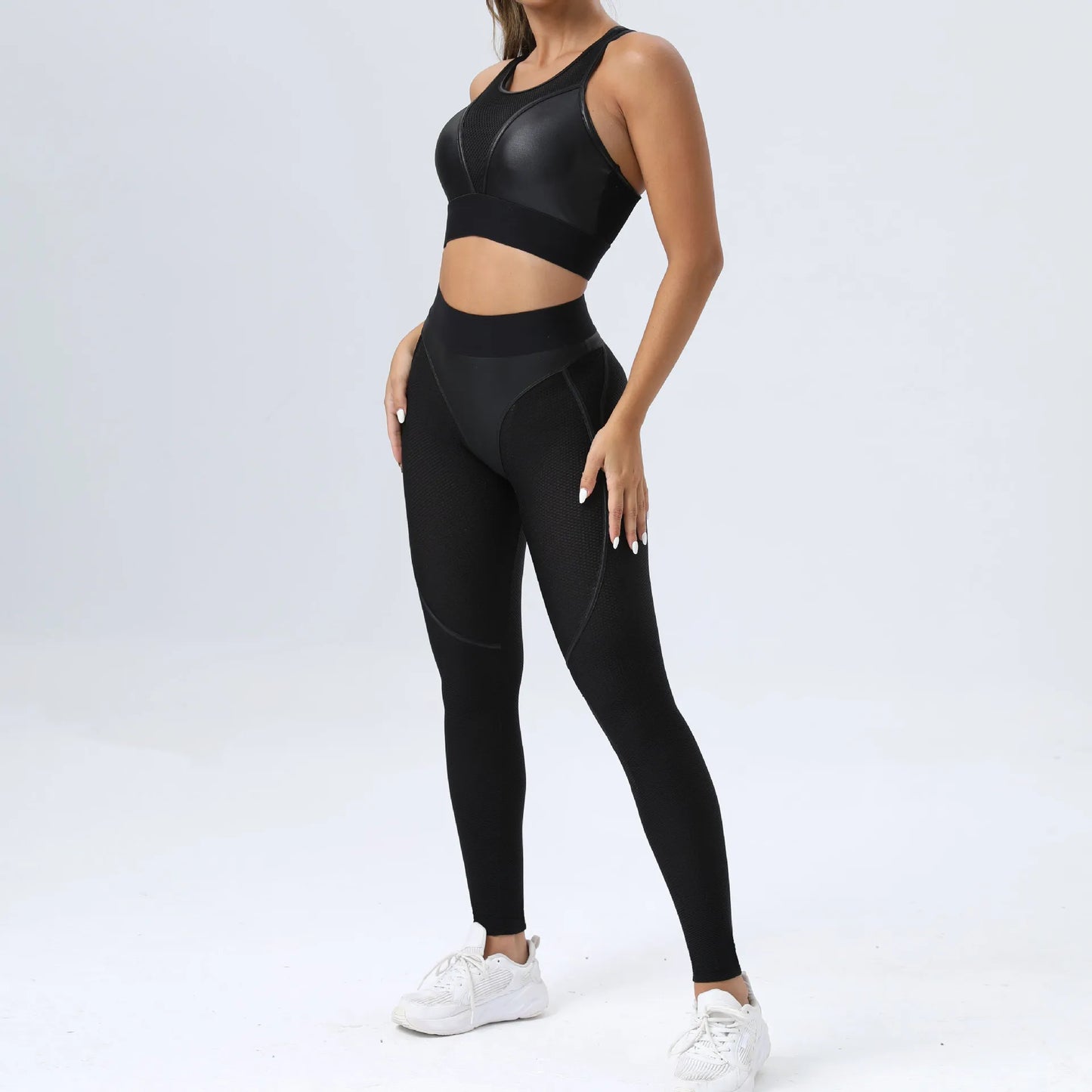 Bright Solid Colour Options Gym Set Women Mesh Suit for Fitness Sportswear 2024 Tracksuit Yoga Clothes Transparent 2 Piece Sets Women Outfit Black Pink