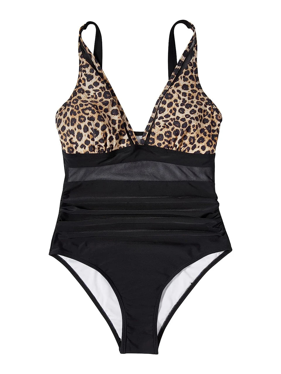 Mesh Panel Swimsuit One Piece High Cut Swimwear Women Solid Bathers Bathing Suit Female Backless Swimming Beachwear