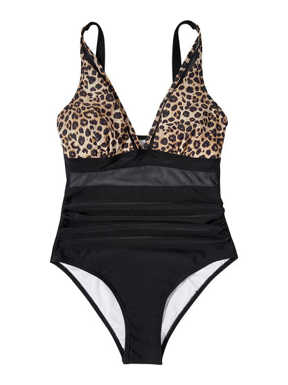 Mesh Panel Swimsuit One Piece High Cut Swimwear Women Solid Bathers Bathing Suit Female Backless Swimming Beachwear