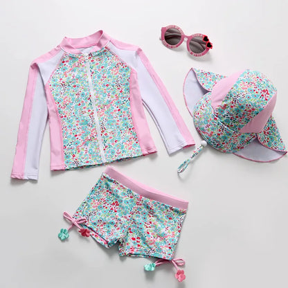 Swimsuit Girl UPF50 UV Protection Children‘s Swimwear Long Sleeve Cute Bathing Suit Kids Beach Rash Guard Swimming Surfing Suit