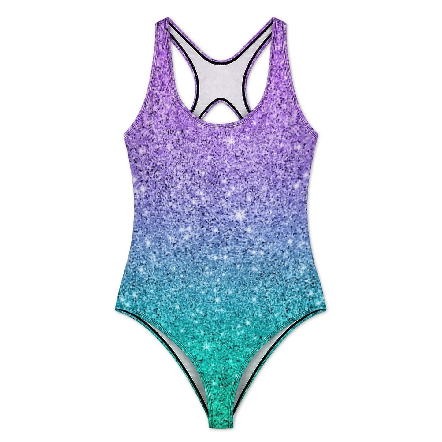 Texture Ombre Swimsuit Purple And Green Glitter Print One Piece Swimwear Push Up Fashion Bathing Suit Holiday Design Swimsuits