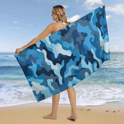 Blue camouflage pattern beach towel Oversized microfiber towel pool bath towel Lightweight for swimmers