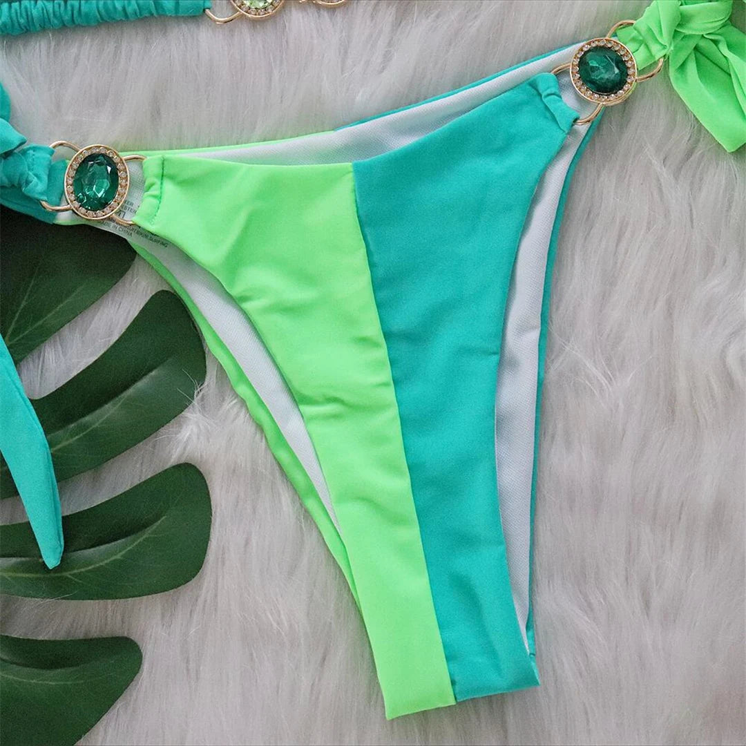 8 Colors Diamond Rhinestones Splicing Bikini Women Swimwear Female Swimsuit Two-pieces Bikini set Bather Bathing Suit Swim