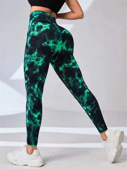3D Colorful Tie-Dye Print Women's Yoga Pants Fashion Creative Design Gym Fitness Leggings Simple Stripe Comfortable Elastic Pant
