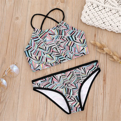 7-14Year Rainbow Print Child Bikini Set 2024 Girls Swimsuit Swimwear For Kids Summer Brazilian Teen Baby Swimming Suit Set 2