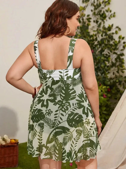 Plus Size Swim dress Swimwear Women Print Bikini One Piece Swimsuit Summer Beach Wear Bathing Suit Conservative Tankini 5XL