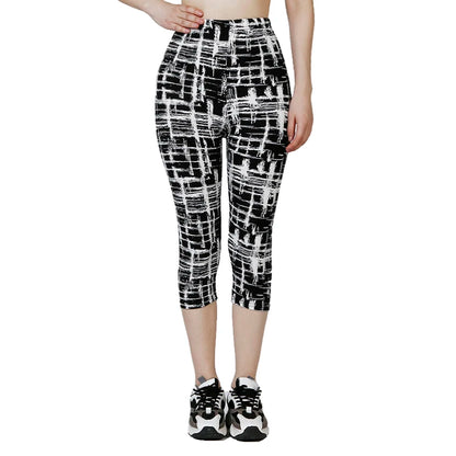 Women's Summer Capris Elastic Waist Leggings Abstract Plaid Printed Leggings Fitness Breathable Sports Pants