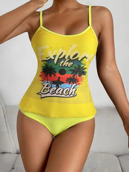 Strappy Two Pieces Women Mesh Printed Swimsuit Sheer Swimwear Female Triangle Bathing Swimming Suit Padded Beachwear