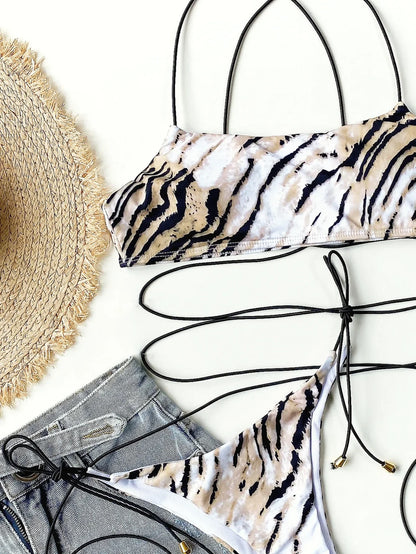 Bikini Leopard Bandage Swimwear Swimsuit Women Bikinis Set Bathing Suit Beach Bikini Female