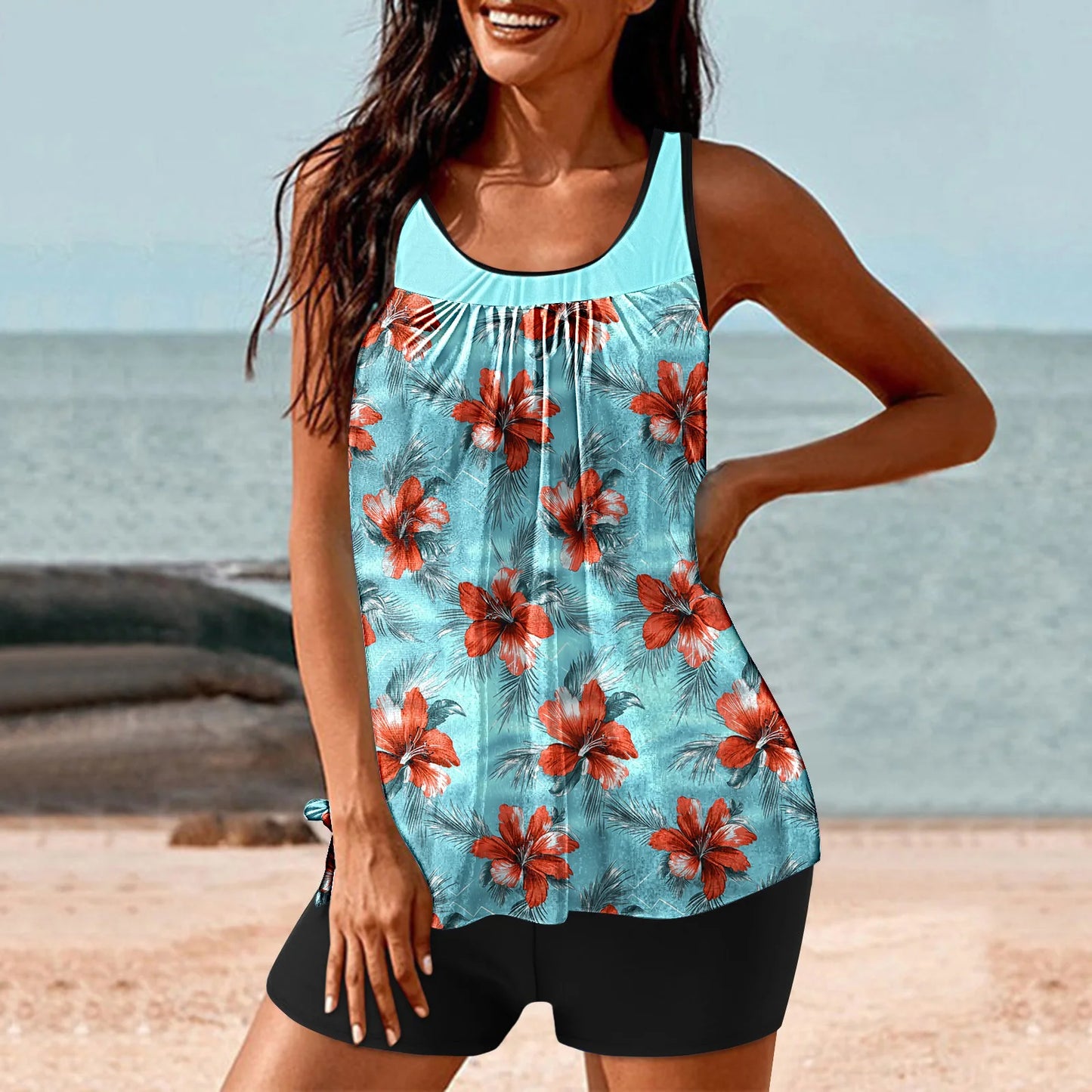 Floral Tankini Two Pieces Printed Swimsuit Women Vintage Swimwear Female Bathers Bathing Swimming Swim Suit Beachwear